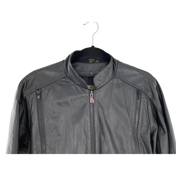 Hein Gerickle Mens Leather Moto Jacket Mock Neck Long Sleeve Size 38 Black - Picture 2 of 9